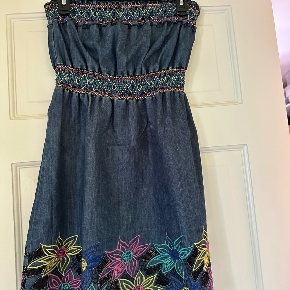Embroidered Denim Dress